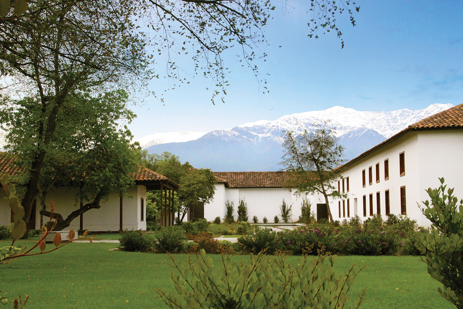 Santa Carolina's Santiago winery with a backdrop of the Andes