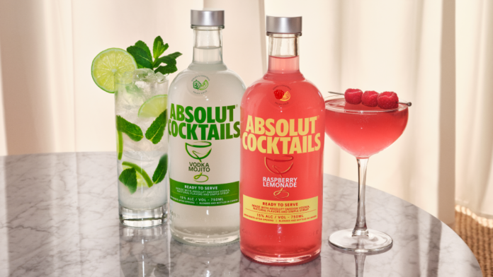 Absolut Cocktails Vodka Mojito and Raspberry Lemonade ready to serve drink rtd