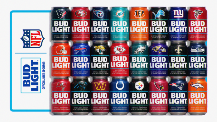 Bud Light NFL 2024 team cans beer